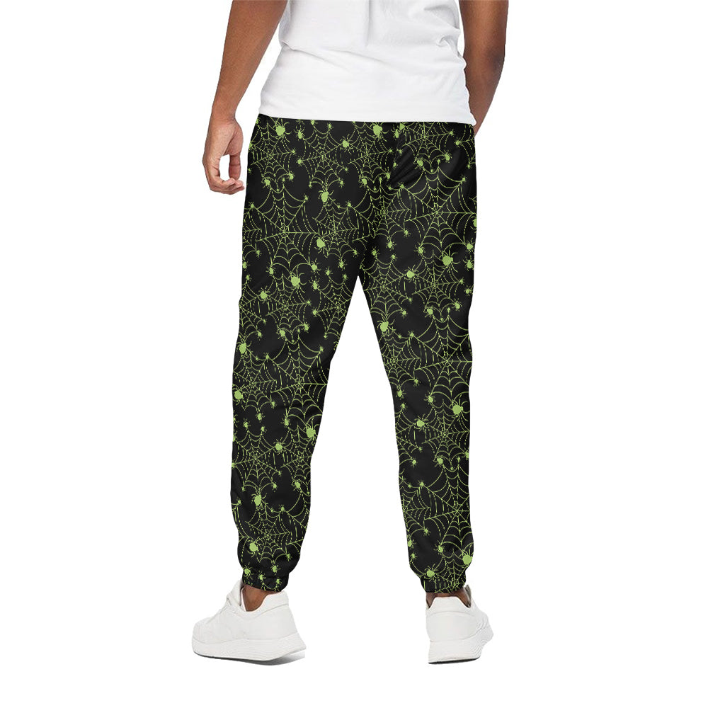 Black And Green Spider Web Pattern Print Cotton Pants