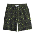 Black And Green Spider Web Pattern Print Cotton Shorts