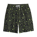 Black And Green Spider Web Pattern Print Cotton Shorts