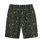 Black And Green Spider Web Pattern Print Cotton Shorts