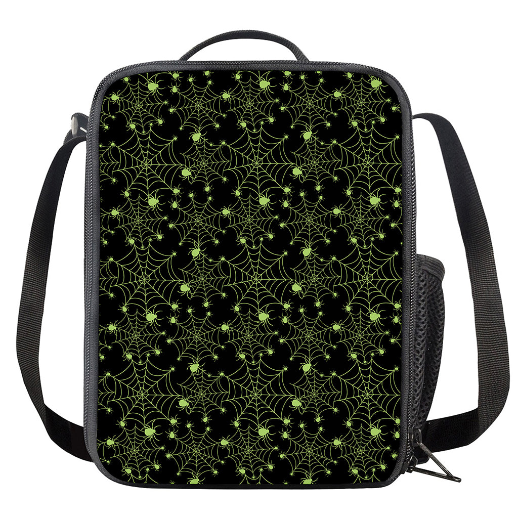 Black And Green Spider Web Pattern Print Crossbody Lunch Bag