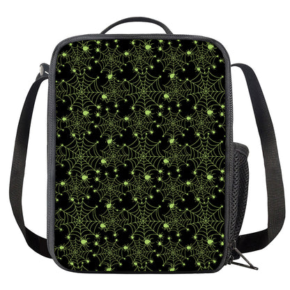 Black And Green Spider Web Pattern Print Crossbody Lunch Bag