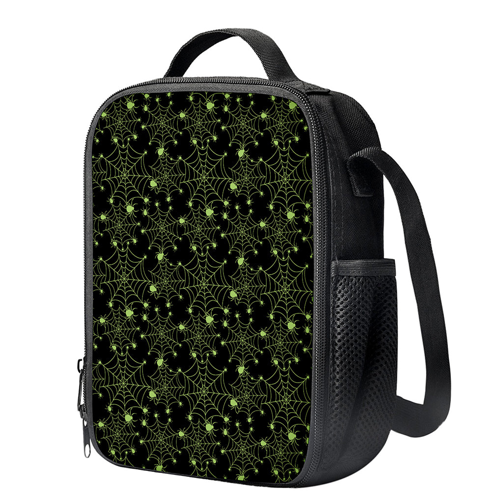 Black And Green Spider Web Pattern Print Crossbody Lunch Bag