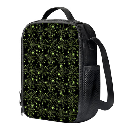 Black And Green Spider Web Pattern Print Crossbody Lunch Bag