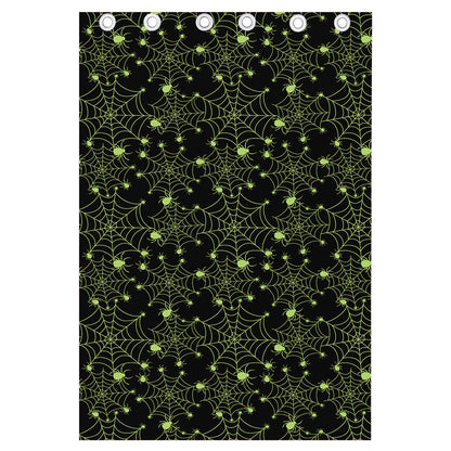 Black And Green Spider Web Pattern Print Curtain