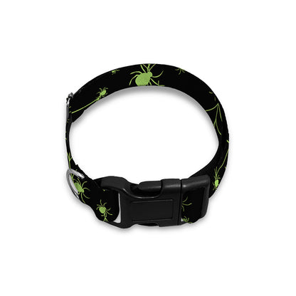 Black And Green Spider Web Pattern Print Dog Collar
