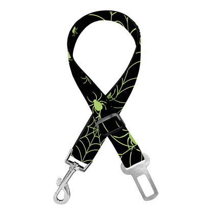 Black And Green Spider Web Pattern Print Dog Seat Belt
