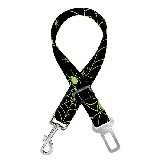 Black And Green Spider Web Pattern Print Dog Seat Belt