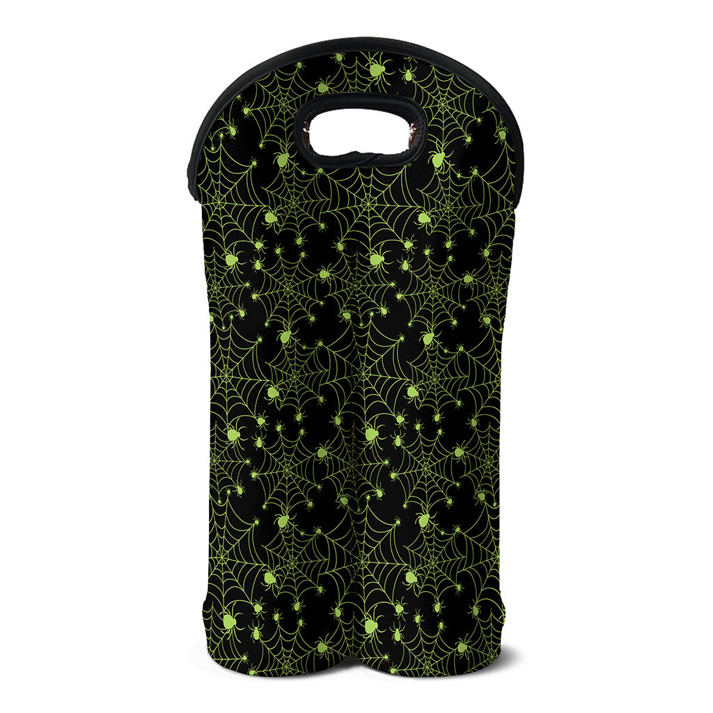 Black And Green Spider Web Pattern Print Double Neoprene Wine Tote