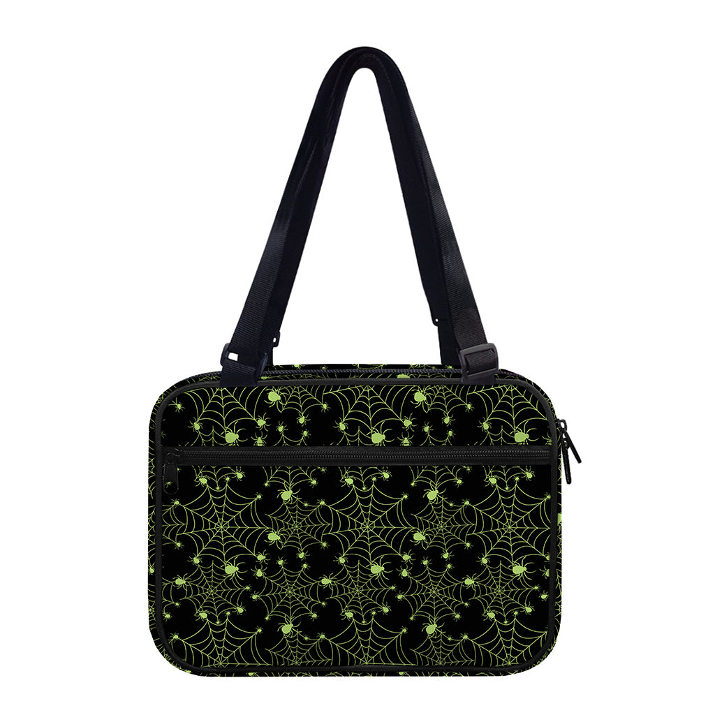 Black And Green Spider Web Pattern Print Double Strap Bible Bag