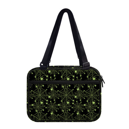 Black And Green Spider Web Pattern Print Double Strap Bible Bag