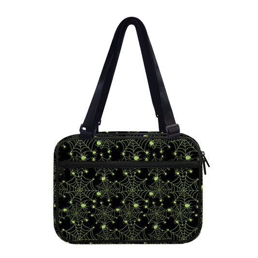 Black And Green Spider Web Pattern Print Double Strap Bible Bag