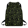 Black And Green Spider Web Pattern Print Drawstring Backpack
