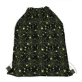 Black And Green Spider Web Pattern Print Drawstring Bag
