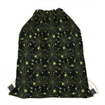 Black And Green Spider Web Pattern Print Drawstring Bag