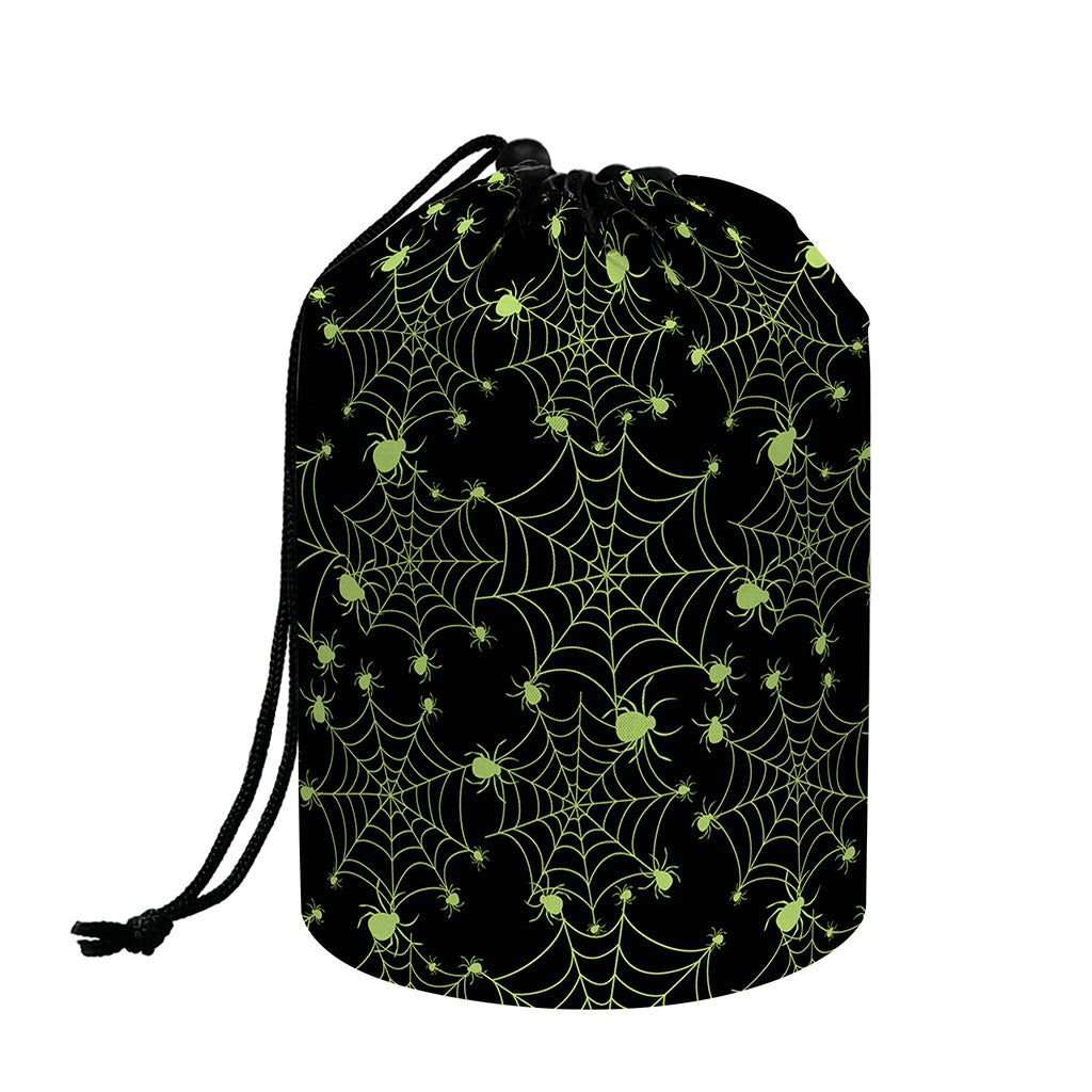 Black And Green Spider Web Pattern Print Drawstring Makeup Bag