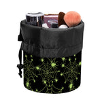 Black And Green Spider Web Pattern Print Drawstring Makeup Bag