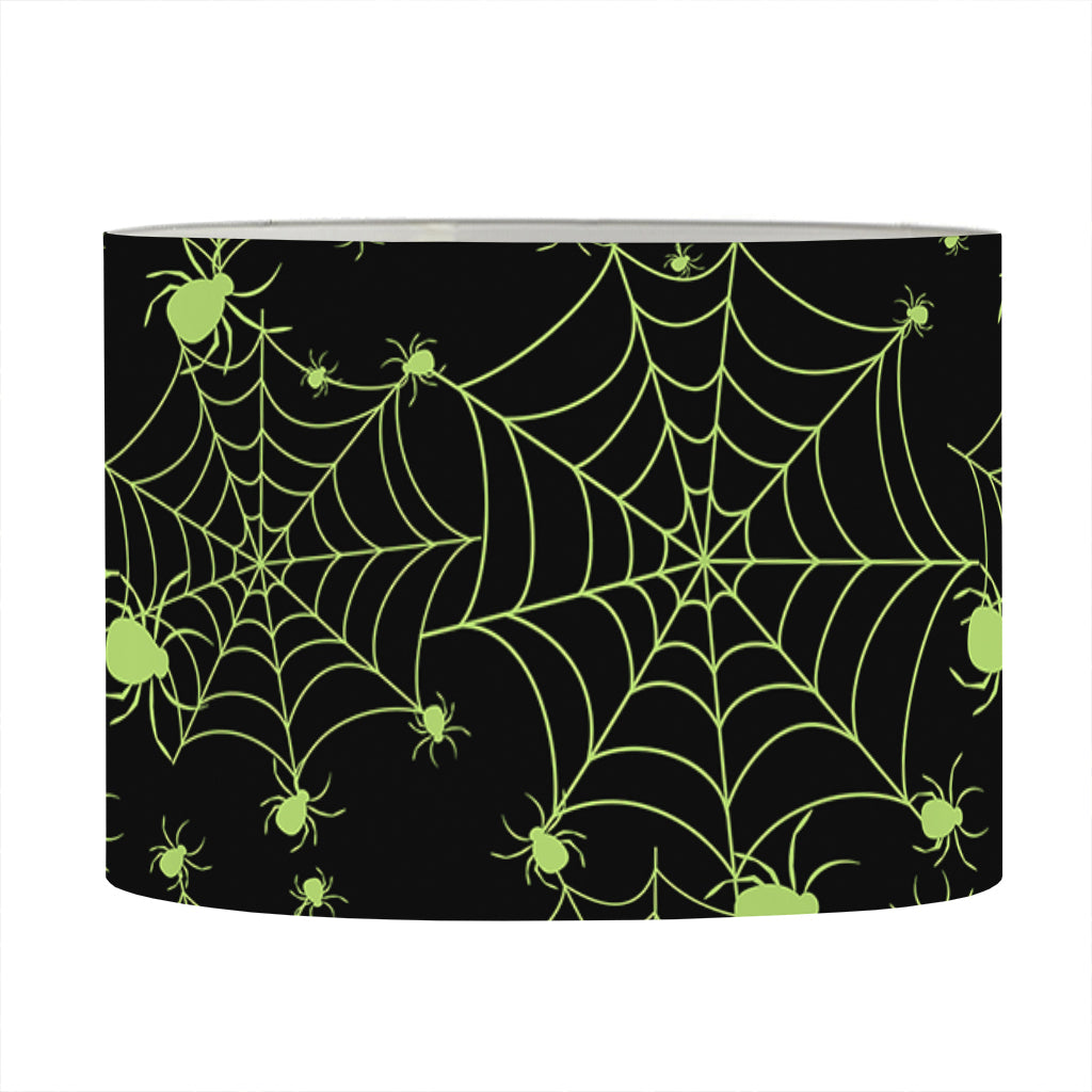 Black And Green Spider Web Pattern Print Drum Lamp Shade