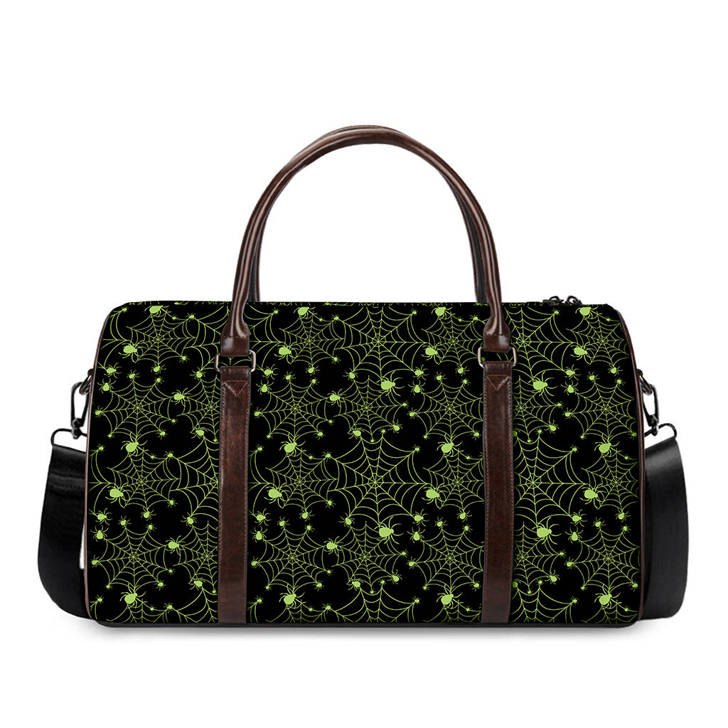 Black And Green Spider Web Pattern Print Duffle Bag