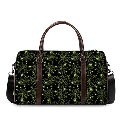 Black And Green Spider Web Pattern Print Duffle Bag
