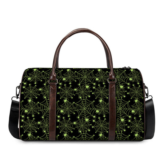 Black And Green Spider Web Pattern Print Duffle Bag