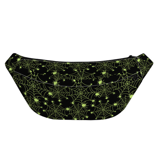 Black And Green Spider Web Pattern Print Fanny Pack