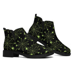 Black And Green Spider Web Pattern Print Flat Ankle Boots