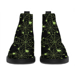Black And Green Spider Web Pattern Print Flat Ankle Boots