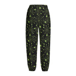 Black And Green Spider Web Pattern Print Fleece Lined Knit Pants