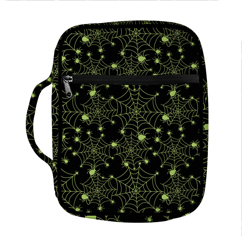 Black And Green Spider Web Pattern Print Front Pocket Bible Bag