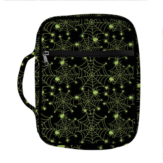 Black And Green Spider Web Pattern Print Front Pocket Bible Bag