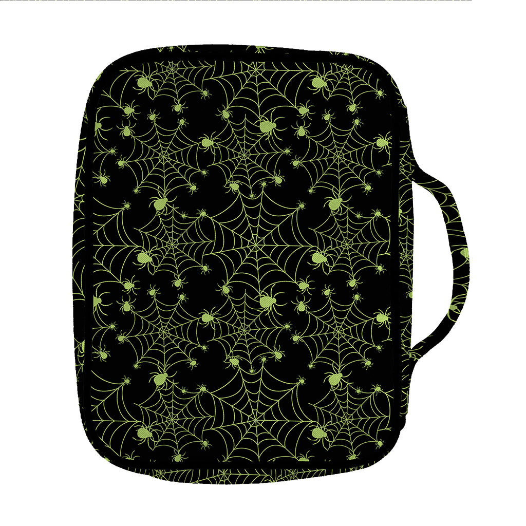 Black And Green Spider Web Pattern Print Front Pocket Bible Bag
