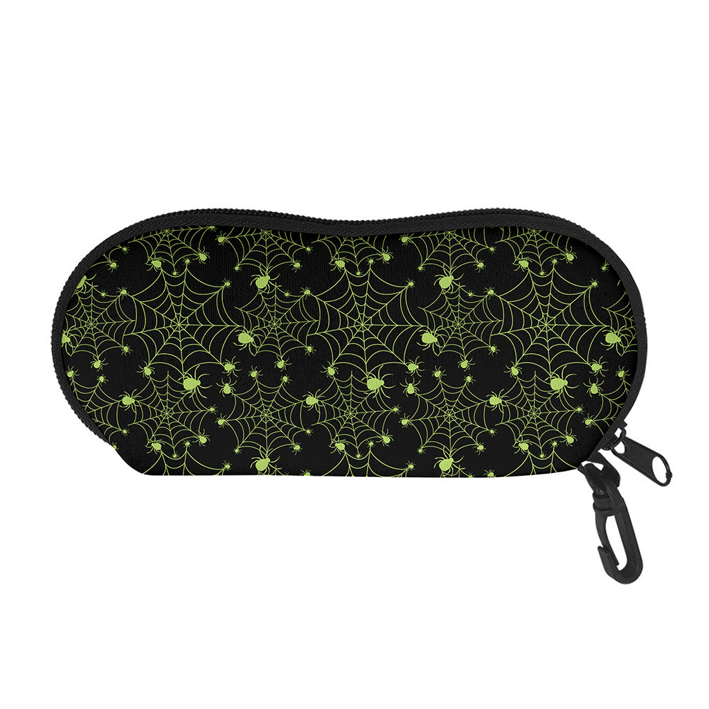 Black And Green Spider Web Pattern Print Glasses Case