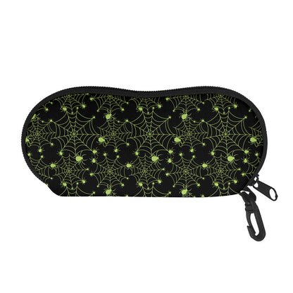 Black And Green Spider Web Pattern Print Glasses Case