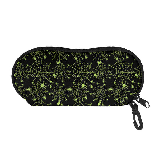 Black And Green Spider Web Pattern Print Glasses Case