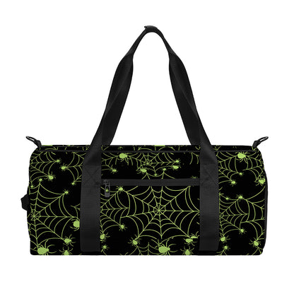 Black And Green Spider Web Pattern Print Gym Bag