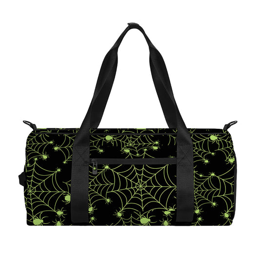 Black And Green Spider Web Pattern Print Gym Bag