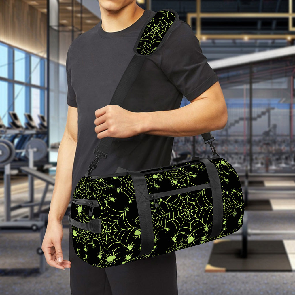 Black And Green Spider Web Pattern Print Gym Bag