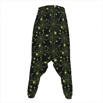 Black And Green Spider Web Pattern Print Hammer Pants