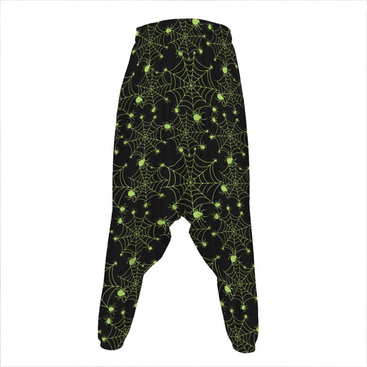 Black And Green Spider Web Pattern Print Hammer Pants