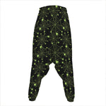 Black And Green Spider Web Pattern Print Hammer Pants