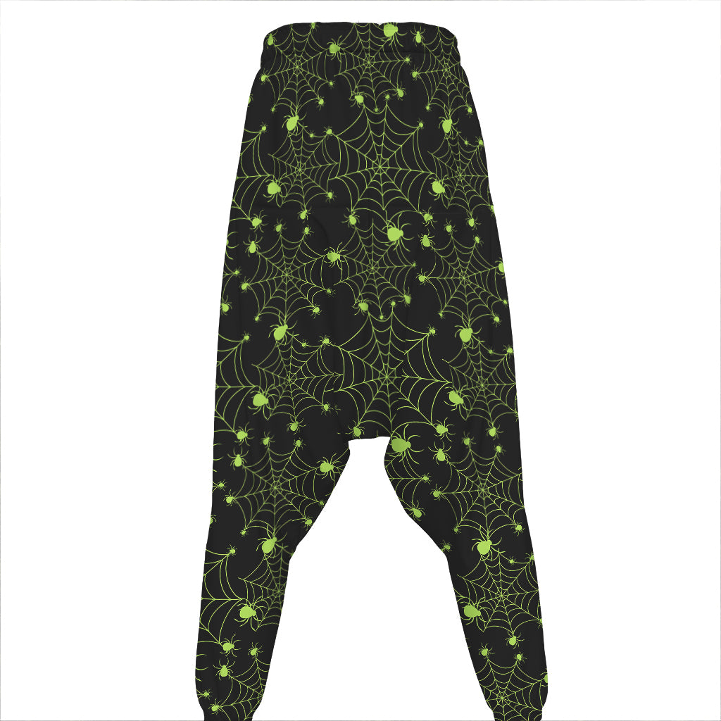 Black And Green Spider Web Pattern Print Hammer Pants