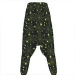 Black And Green Spider Web Pattern Print Hammer Pants