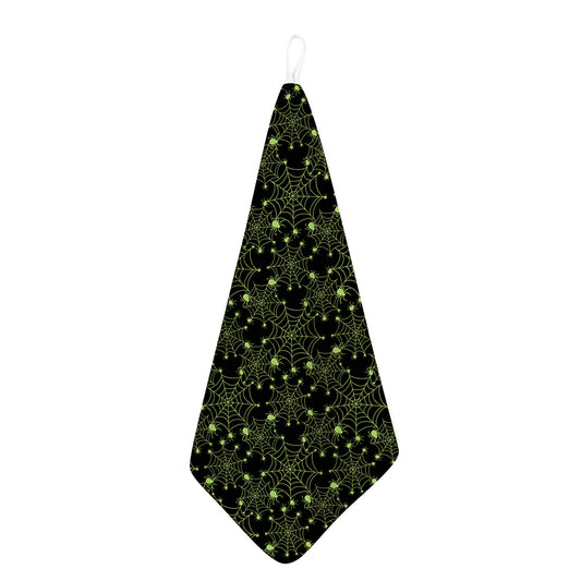 Black And Green Spider Web Pattern Print Hand Towel