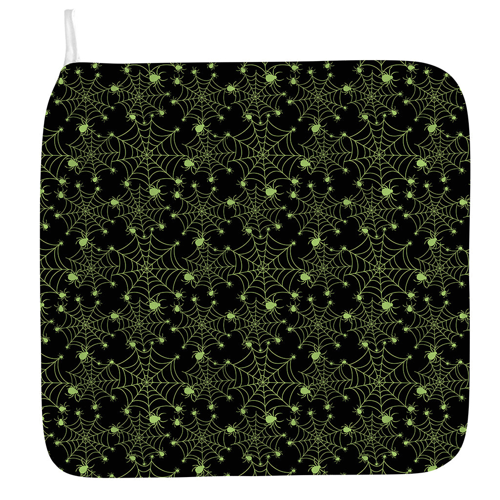 Black And Green Spider Web Pattern Print Hand Towel