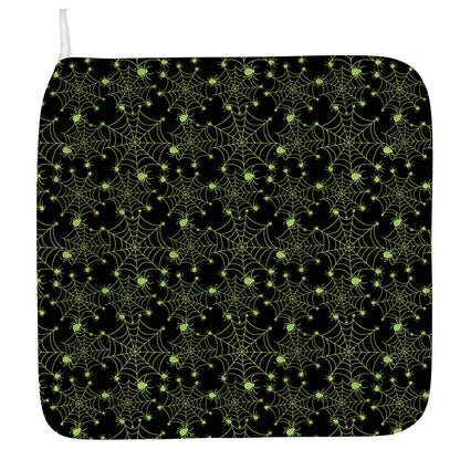 Black And Green Spider Web Pattern Print Hand Towel