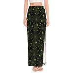 Black And Green Spider Web Pattern Print High Slit Maxi Skirt