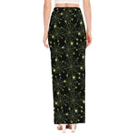 Black And Green Spider Web Pattern Print High Slit Maxi Skirt
