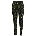Black And Green Spider Web Pattern Print High-Waisted Pocket Leggings