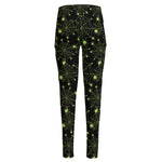 Black And Green Spider Web Pattern Print High-Waisted Pocket Leggings